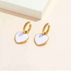 14K Gold Plated White Enamel Heart Hoop Earrings | Minimalist Statement Hoops